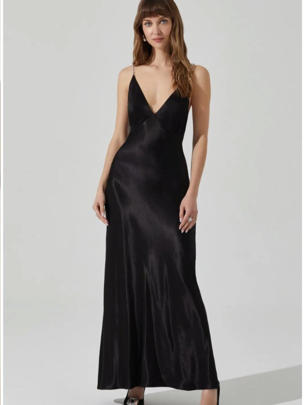 ASTR the Label Maxime Pearl Straps Maxi Dress XS Black